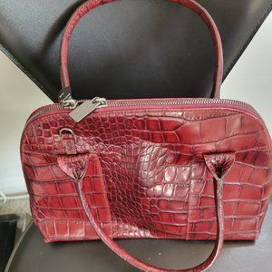 Furla Burgundy Alligator Embossed Shoulder Bag